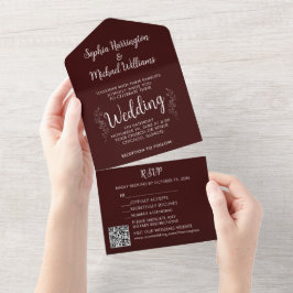 Christmas All in One Wedding Invite Holiday Maroon All In One Einladung