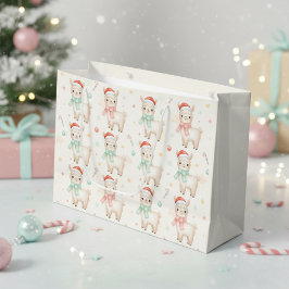 Christmas Alpaca Gift Bag  Cute Holiday Llama  Große Geschenktüte