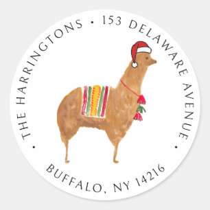Christmas Alpaca Niedlich Hand-Illustrierte Adress Runder Aufkleber