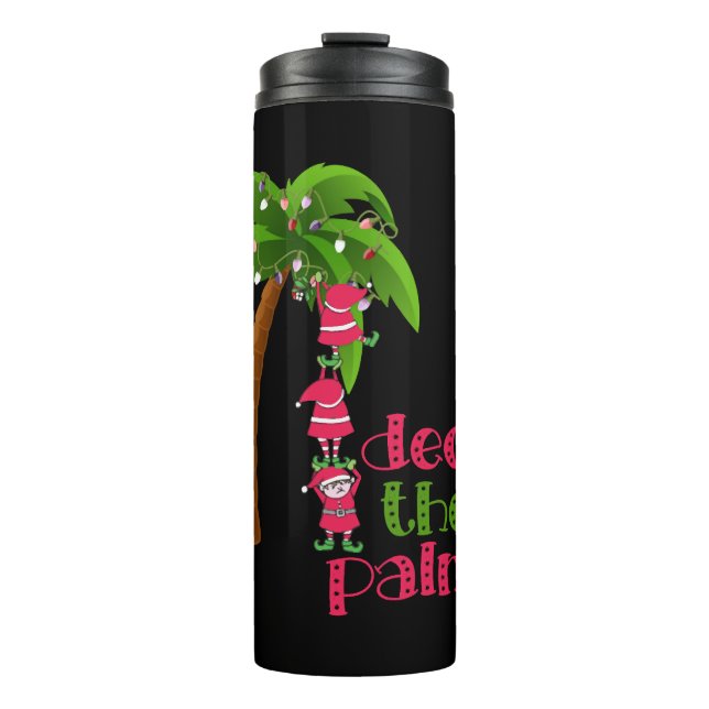CHRISTMAS AM STRAND Grafik SANTAS ELVES PALM Thermosbecher (Vorderseite)