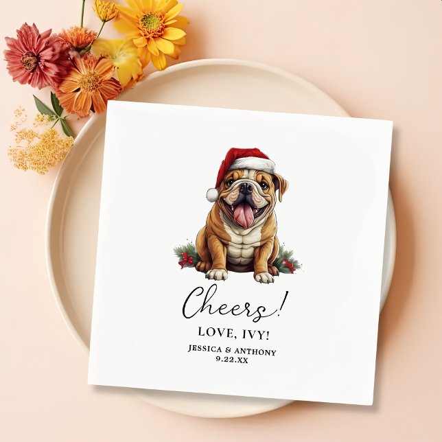 Christmas American Bulldog Personalisiert Cheers Serviette (Von Creator hochgeladen)