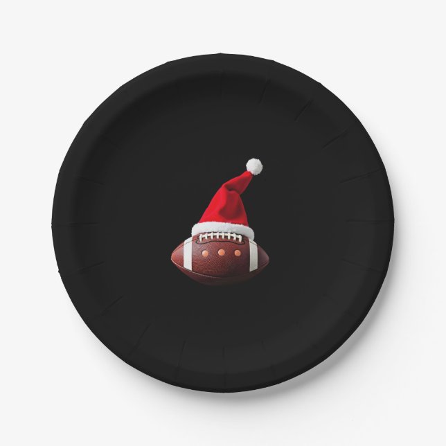Christmas American Football Ball Weihnachtsmannmüt Pappteller (Vorderseite)