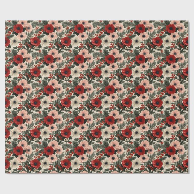 Christmas Anemone Floral Background holiday  Geschenkpapier (Flach)