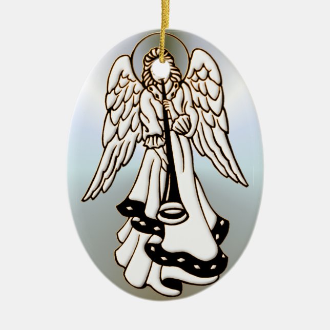 Christmas Angel Brass Trumpet Keramikornament (Vorne)