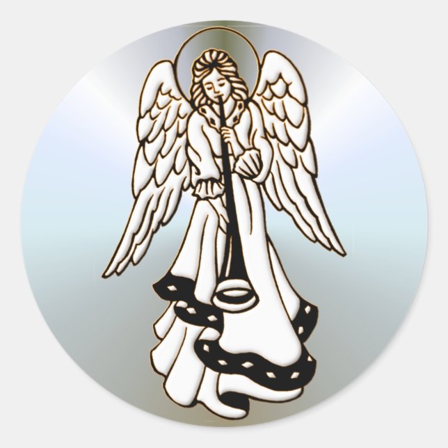 Christmas Angel Brass Trumpet Runder Aufkleber (Vorderseite)