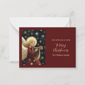 Christmas Angel Harp Starry Night Holiday Card Mitteilungskarte