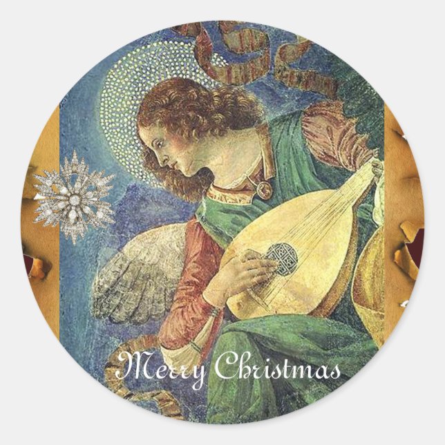 CHRISTMAS ANGEL MACHEN MUSIK MIT DIAMOND STAR RUNDER AUFKLEBER (Vorderseite)