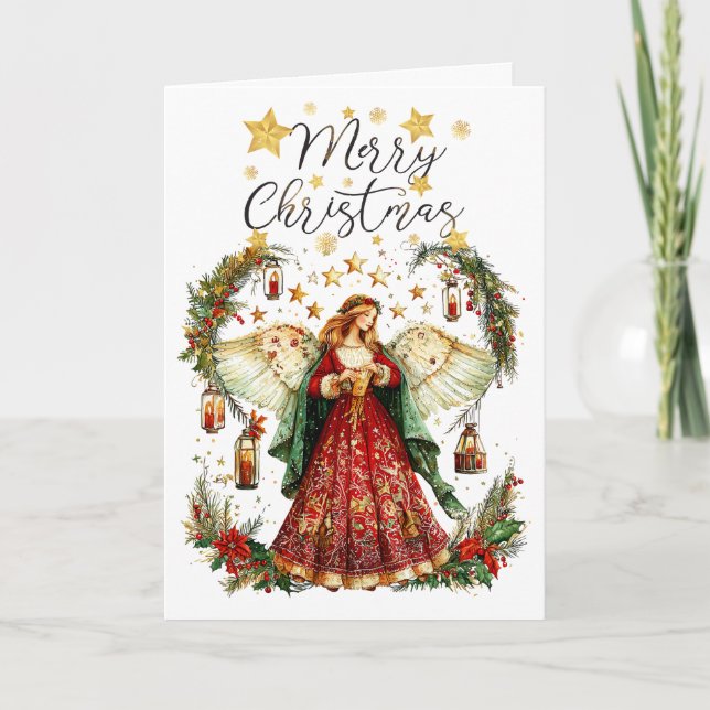 Christmas Angel & Merry Christmas Greeting Card Karte (Vorderseite)