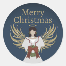 Christmas Angel Merry Neutral Elegant Wreath Wings Runder Aufkleber