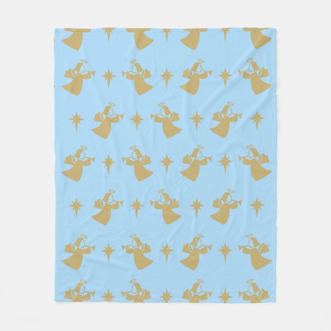 Christmas Angel Nativity Star Baby Blue Gold Fleecedecke (Vorderseite)
