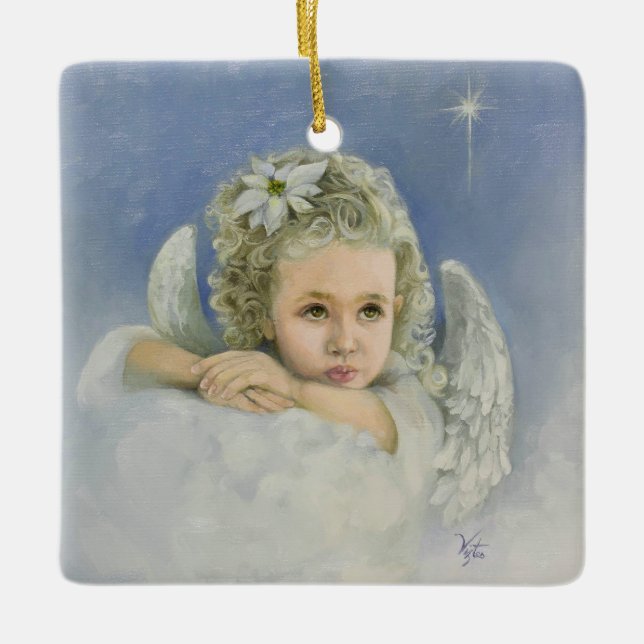 Christmas Angel Square Keramikornament (Vorderseite)
