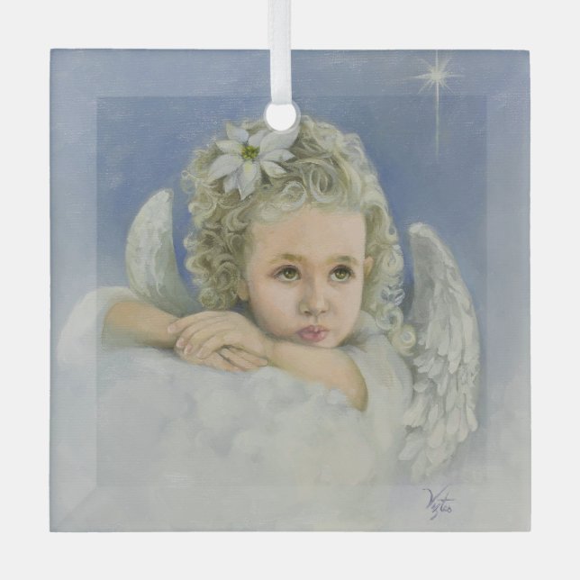 Christmas Angel Square Ornament Aus Glas (Vorderseite)