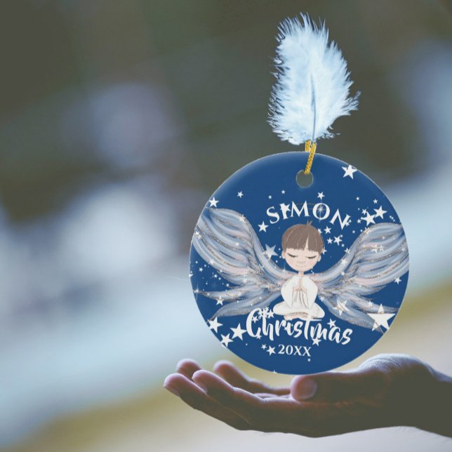 Christmas Angel Stars Foto Blau Niedliche Keramik  Keramik Ornament (Von Creator hochgeladen)