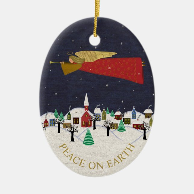 Christmas Angel Village Weltfrieden Monogram Keramik Ornament (Vorne)