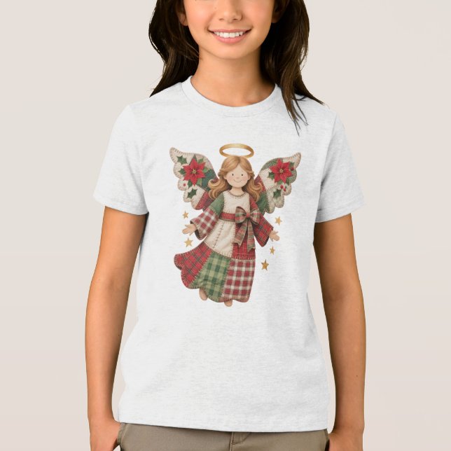 Christmas Angel with Golden Stars Tri-Blend Shirt (Vorderseite)