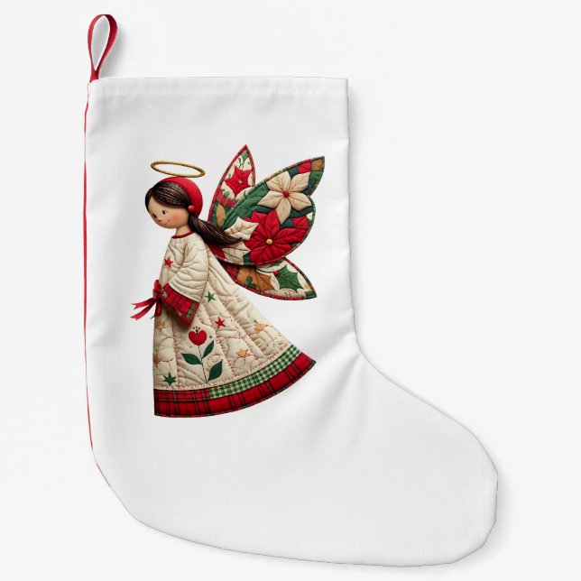 Christmas Angel with Holiday Flowers Kleiner Weihnachtsstrumpf (Vorderseite)