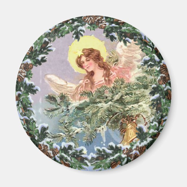 CHRISTMAS ANGEL & WREATH von SHARON SHARPE Magnet (Vorne)