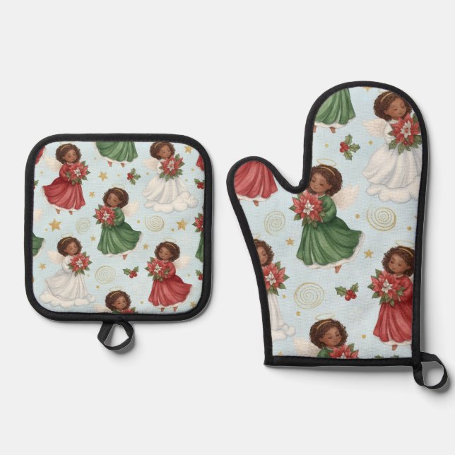 Christmas Angels Ofenhandschuh & Topflappen-Set (Vorderseite)