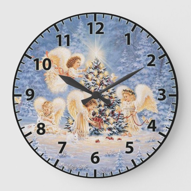 Christmas Angels Wall Clock Große Wanduhr (Vorderseite)