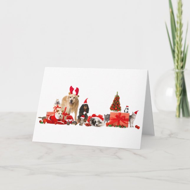CHRISTMAS ANIMAUX À Santa Chapeaux Carte de voeux (Devant)