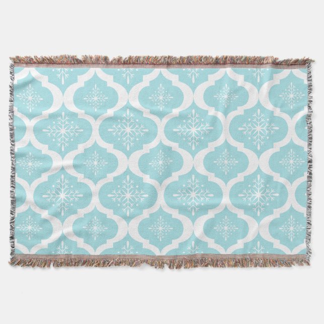 Christmas Aqua Blue Snowflakes Lattice Muster Decke (Vorderseite)
