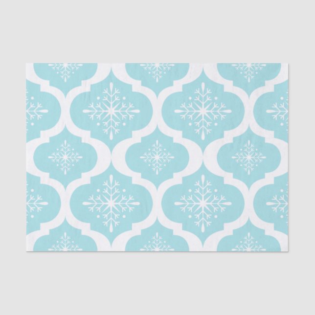 Christmas Aqua Blue Snowflakes Lattice Muster Seidenpapier (Vorderseite)