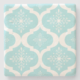 Christmas Aqua Blue Snowflakes Lattice Muster Steinuntersetzer