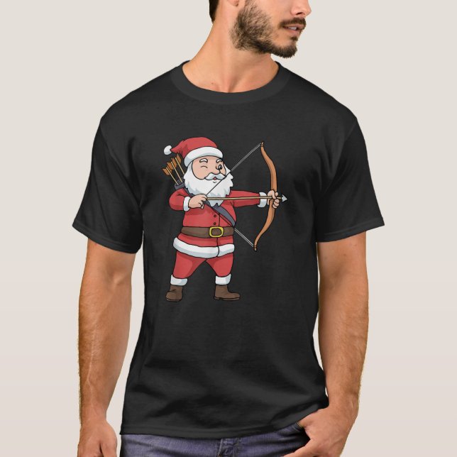 Christmas Archery Arrow Bow Jagd Weihnachtsmann T-Shirt (Vorderseite)