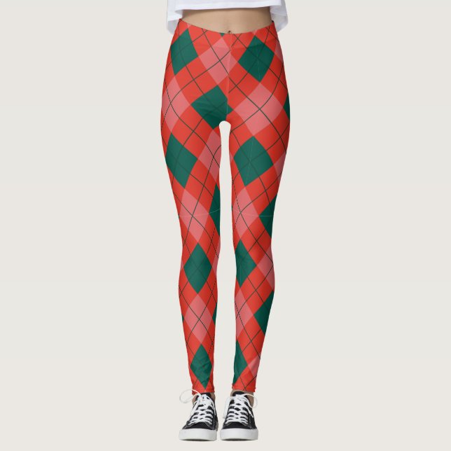 Christmas Argyle Plaid Leggings for Women (Vorderseite)