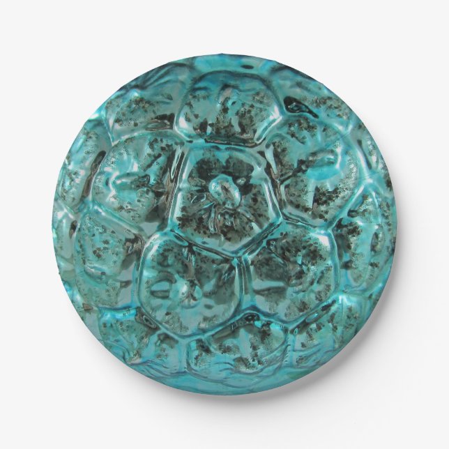 Christmas Art Glass Aqua Aquamarin Blue Ball Pappteller (Vorderseite)