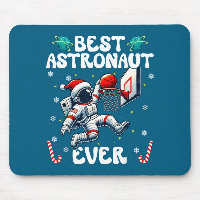Christmas Astronaut Ever Santa Hat Snowflakes Cand Mousepad (Vorne)
