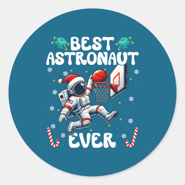Christmas Astronaut Ever Santa Hat Snowflakes Cand Runder Aufkleber (Vorderseite)