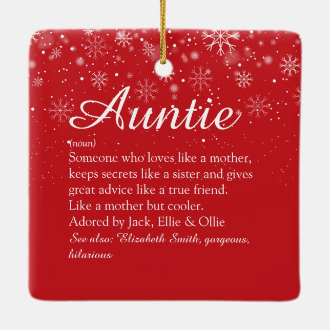 Christmas Aunt, Auntie Definition Script Holidays Keramikornament (Rückseite)