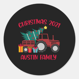 Christmas Austin Familie Matching Name Traktor Far Runder Aufkleber