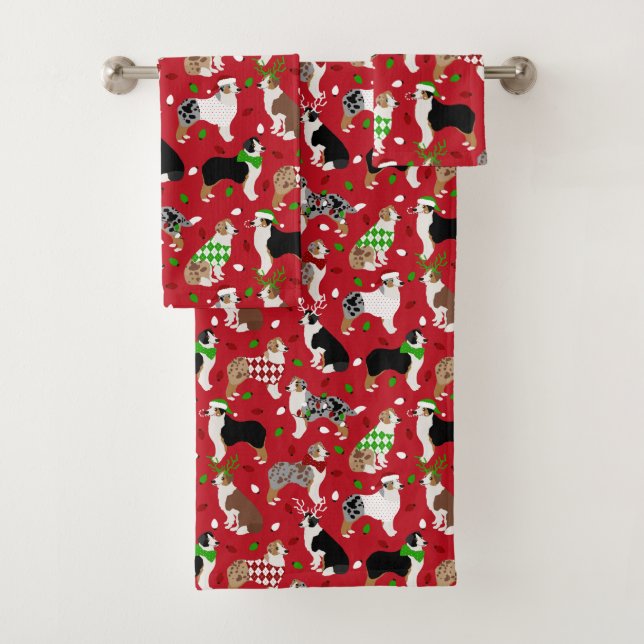 Christmas Australian Shepherd Badhandtuch Set (Insitu)