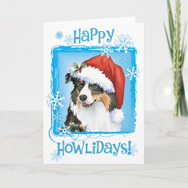 Christmas Australian Shepherd Feiertagskarte (Vorderseite)