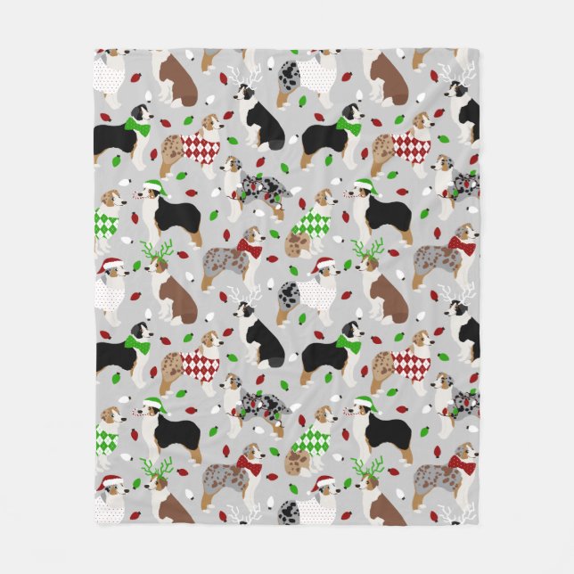 Christmas Australian Shepherd Fleece Blanket (Vorderseite)