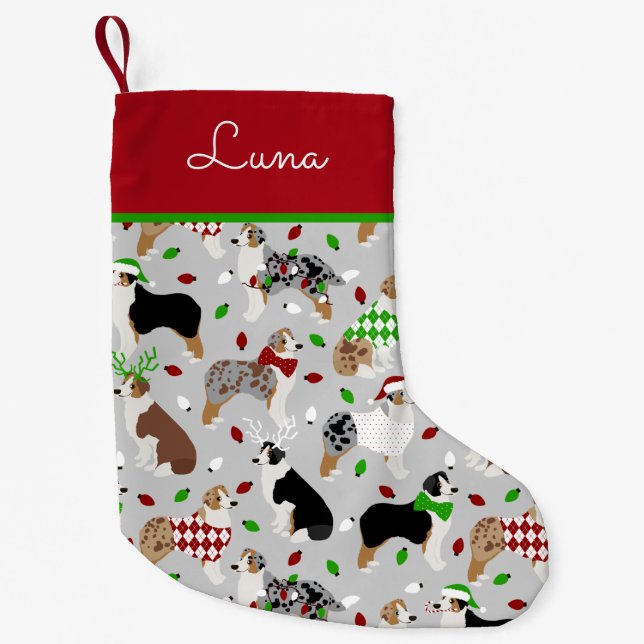 Christmas Australian Shepherd Individuelle Name Kleiner Weihnachtsstrumpf (Vorderseite)