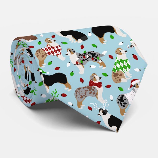 Christmas Australian Shepherd Neck Tie Krawatte (Gerollt)