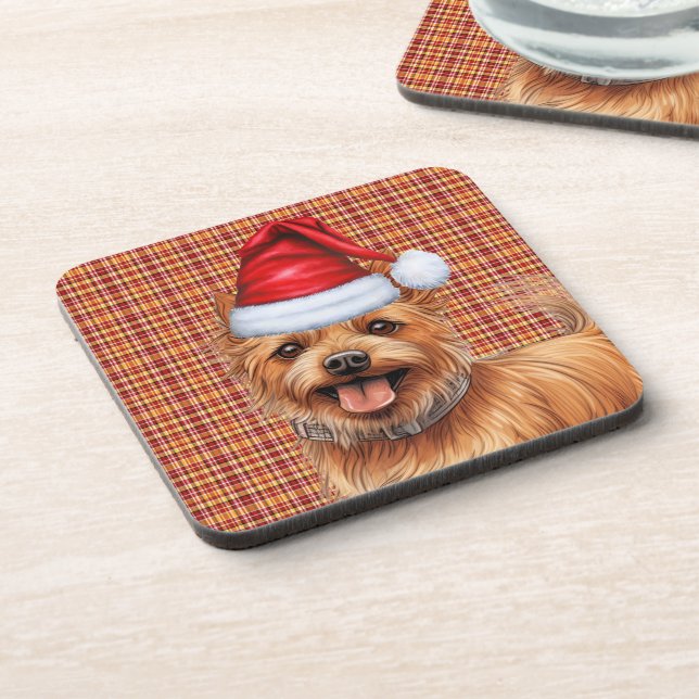 Christmas Australian Terrier Dog Kariert Holiday Getränkeuntersetzer (Linke Seite)