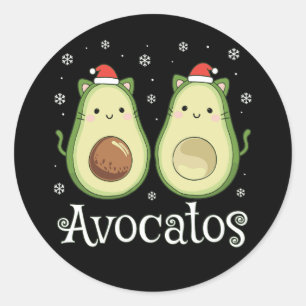 Christmas Avocatos Kawaii Cat & Avocado Runder Aufkleber