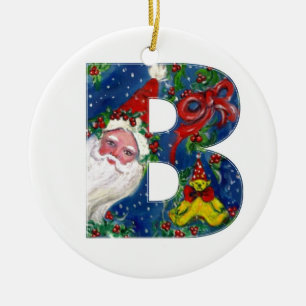 CHRISTMAS B SCHREIBEN / SANTA CLAUS MIT ROtem RIBB Keramik Ornament