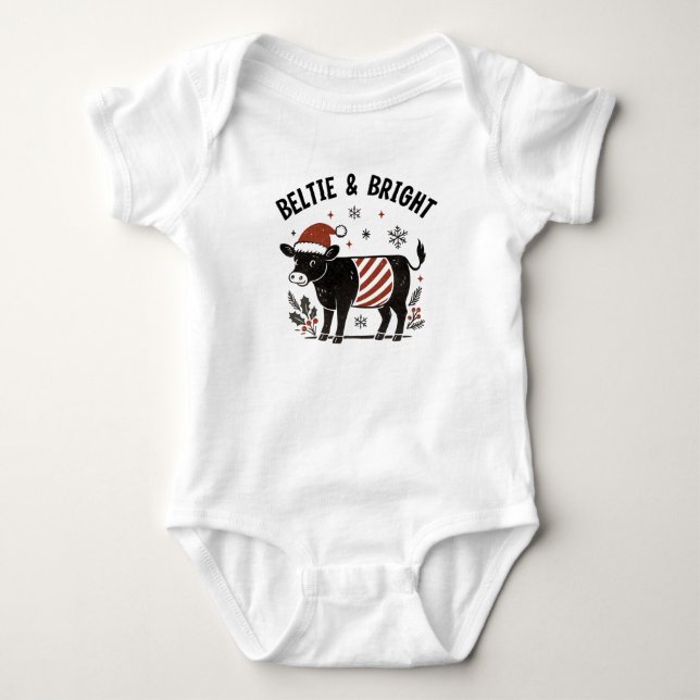 Christmas Baby Beltie Farmer Belted Galloway Cow Baby Strampler (Vorderseite)