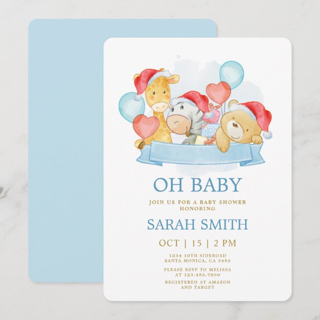 Christmas Baby Blue ist eine Baby-Dusche Einladung (Vorne/Hinten)
