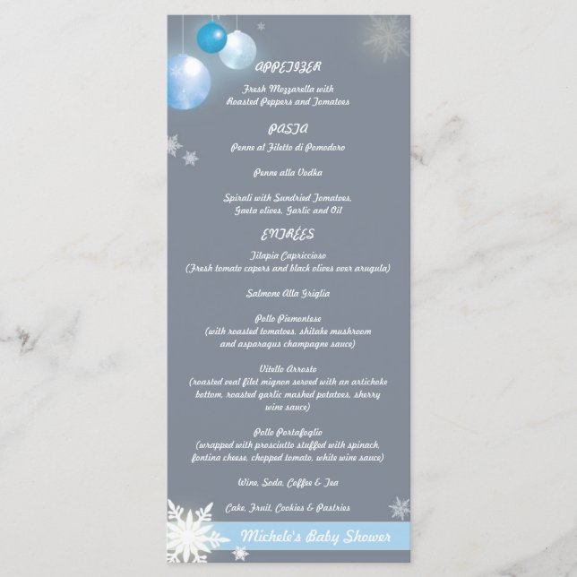 Christmas Baby Boy Baby Shooter Party Menükarte (Vorderseite)