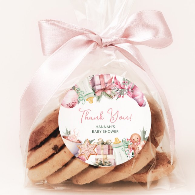 Christmas Baby Dusche Pink Danke, dass Sie sich fü Runder Aufkleber (Von Creator hochgeladen)