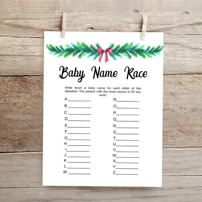 Christmas Baby Name Race Baby shower Carte de jeu (Créateur téléchargé)