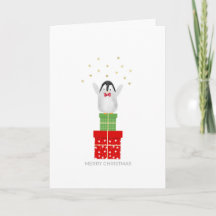 Christmas Baby Penguin Stehend auf Geschenke