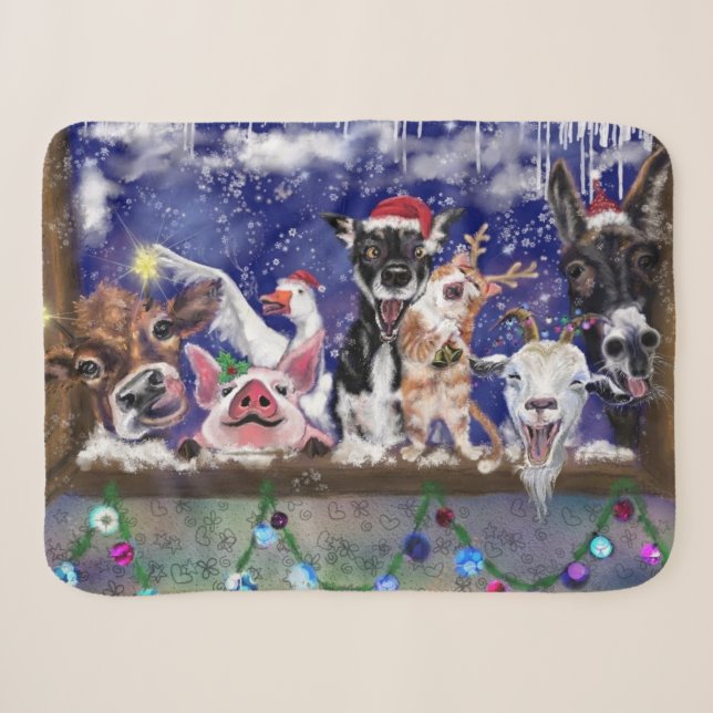 Christmas Baby Sherpa Blanket Funny Animal Party Sherpadecke (Vorderseite (Horizontal))
