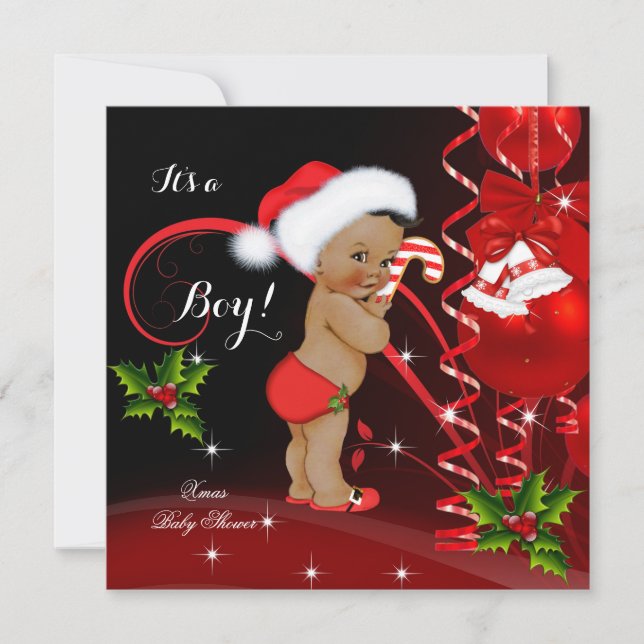 Christmas Baby Shower Boy Red Weihnachtsmannmütze  Einladung (Vorderseite)